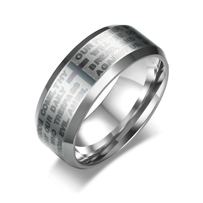 Vnox Engraved Bible Cross Ring for Men 3 Colors Option Stainless Steel Stylish Prayer Male Jewelry US Size #7- #13