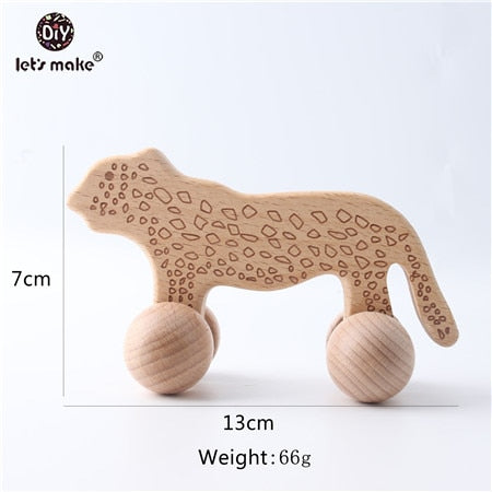 Let&#39;s Make Beech Wooden Animals 1pc Dogs Car Cartoon Elephants Montessori Toys For Children Teething Nursing Baby Teethers