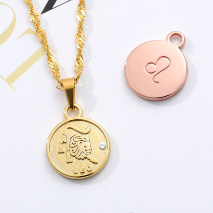 zodiac necklaces for women coin necklace Aries Leo Collier signe astrologique 12 Horoscope Zodiac Astrology Necklace Women