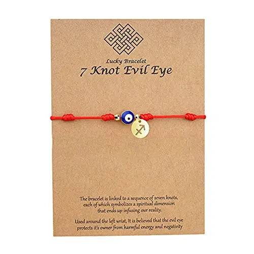 Red Rope Constellation Bracelet 7 Knot Evil Eye Good Luck String Protection Zodiac Bracelet Link Charm for Women Girls