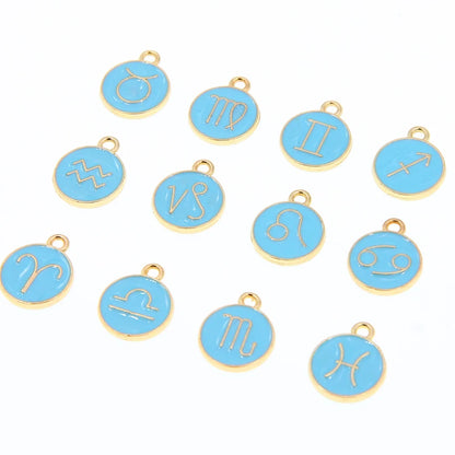 multiple color (12 Pieces/Set) Metal Alloy 8 Colors Enamel Zodiac Signs Charms Pendant Diy Hand Made Jewelry Accessories