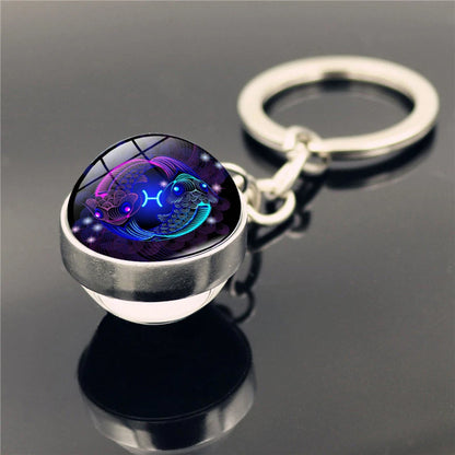 Fashion 12 Constellation Keychain Double Side Glass Cabochon Ball Keychain Zodiac Signs Key Rings Jewelry for Women Men Gift