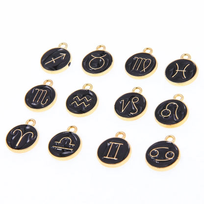 Black enamel 12 Pieces/Set  Metal Alloy Enamel Zodiac Signs Charms Pendant Diy Hand Made Jewelry Accessories