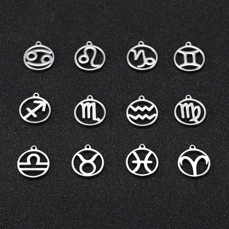 Teamer 12pcs Zodiac Floating Charms Stainless Steel Gemini Aries Libra Taurus Twelve Constellation Pendant  for Jewelry Making