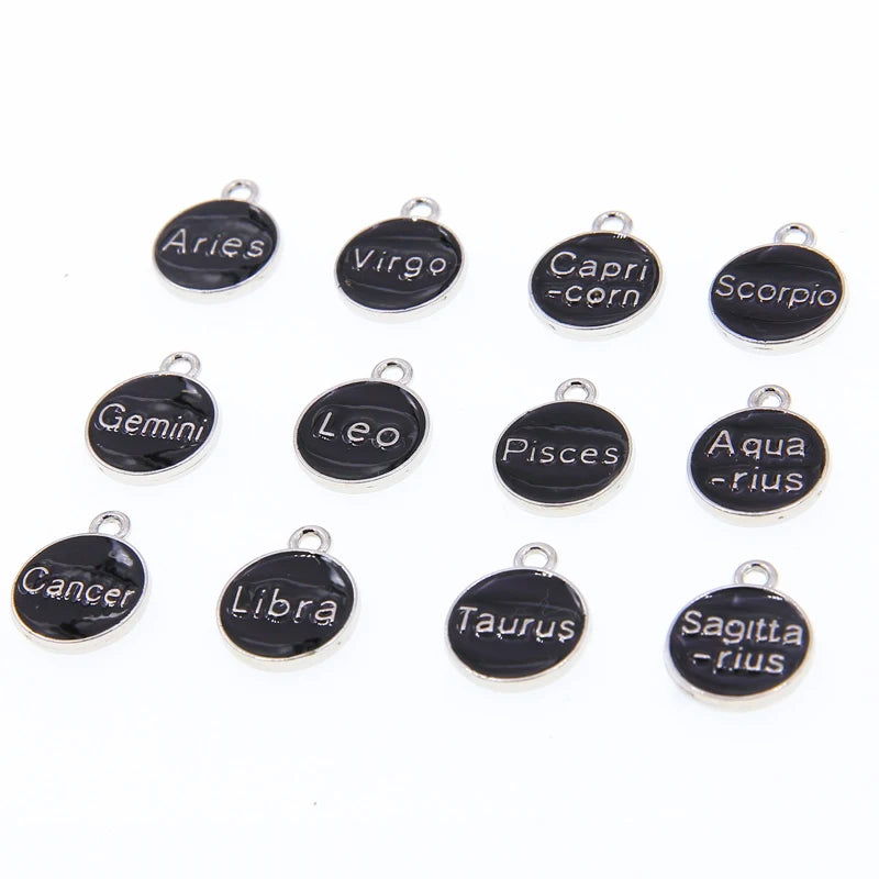 Black enamel 12 Pieces/Set  Metal Alloy Enamel Zodiac Signs Charms Pendant Diy Hand Made Jewelry Accessories