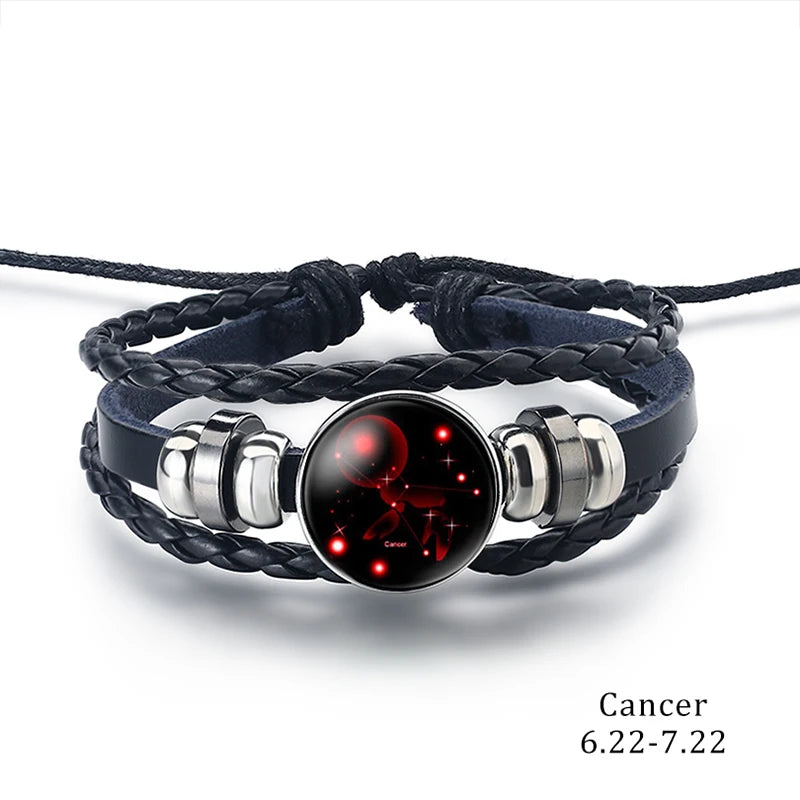 12 Zodiac Signs Constellation Charm Bracelet Men's and Women's Fashion Multi-layer Woven Leather Couple Bracelet  Accessories