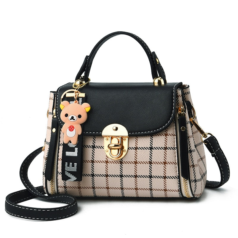 OkoLive SB0046 Korean New Fashion Women School Cute Litter Bear PU Leather Waterproof Handbag Simple Women&#39;s Shoulder Bag