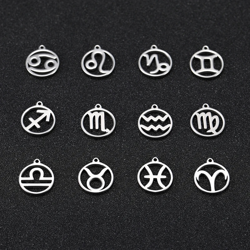 Skyrim Stainless Steel Zodiac Charms for Jewelry Making  Leo Taurus Capricorn Horoscope Astrological Sign DIY Pendant Wholesale