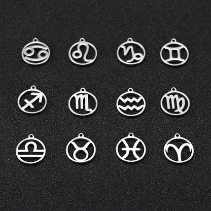 Skyrim Stainless Steel Zodiac Charms for Jewelry Making Leo Taurus Capricorn Horoscope Astrological Sign DIY Pendant Wholesale