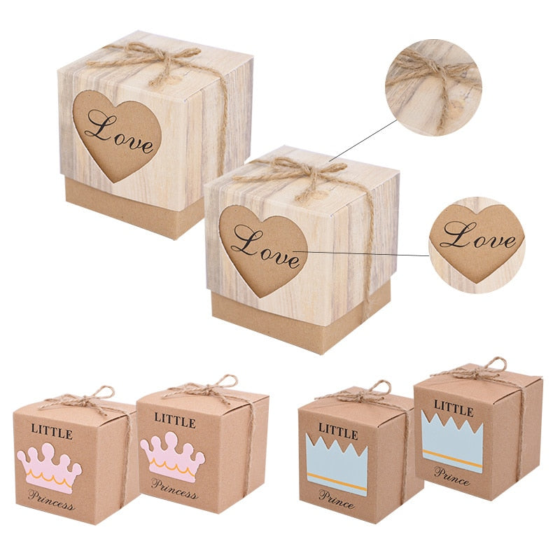 10Pcs Gift Boxes Kraft Paper Candy Box Wedding Favors Baby Shower Decoration Boy Or Girl Gender Reveal Birthday Party Supplies