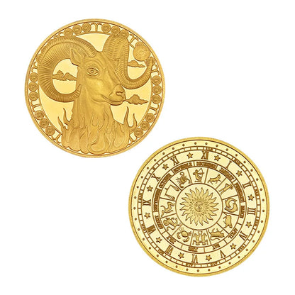 Creative Twelve Constellations Zodiac Coin Challenge Golden Plated Commemorative Coins Set Home Decor Crafts Art Collection Gift