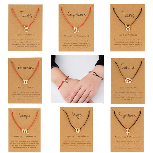 Fashion 12 Constellation Zodiac Sign Rope Bracelet for Women Lucky Red Black Thread Handmade Weave Birthday Gifts Couple Jewelry