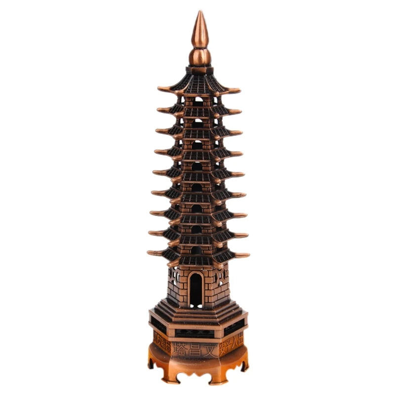 Feng Shui 9-Levels Alloy 3D Model Chinese Wenchang Pagoda Tower Crafts Statue Souvenir Home Decoration Metal Handicraft