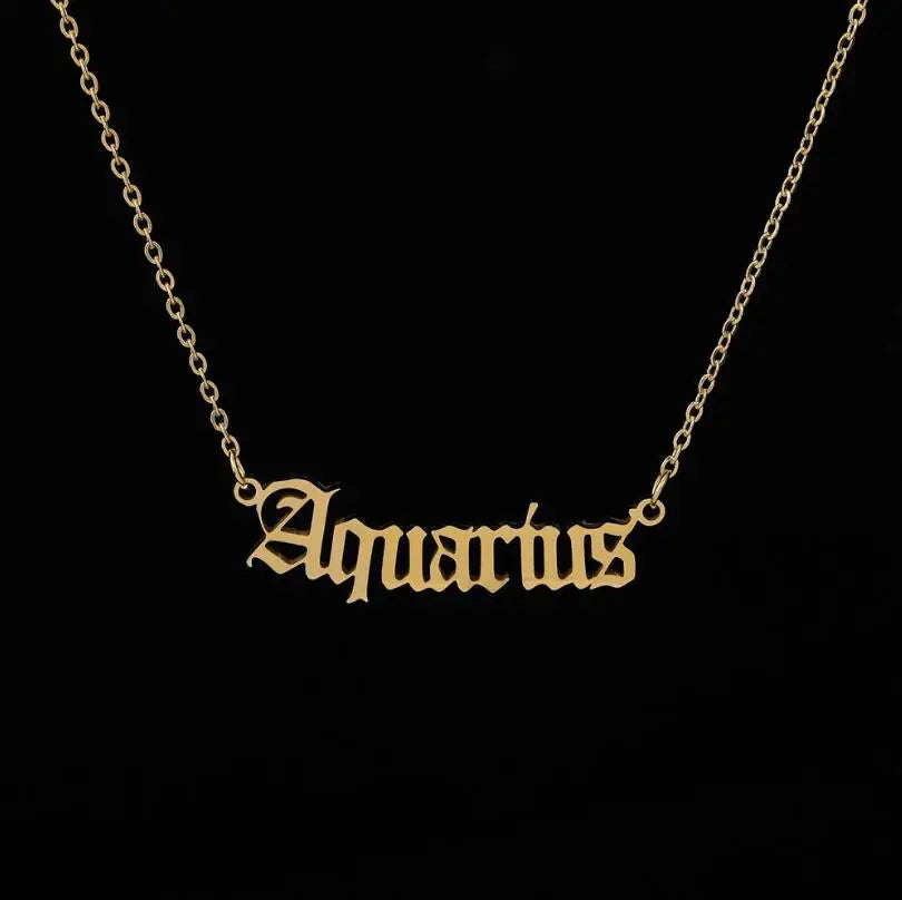 Stainless Steel 12 Zodiac Constellation Necklaces Letter Aquarius Aries Gemini Pisces Leo Sagittarius Pendant Necklace for Women