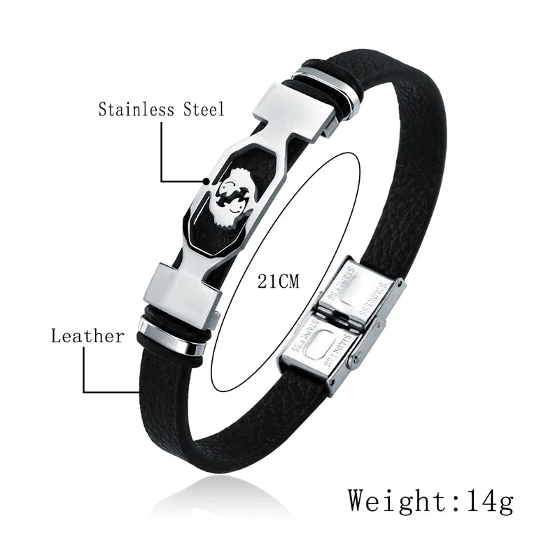 Stainless Steel 12 Constellation Bracelets  Zodiac Black Leather Couple Bracelet for Men and Women Jewelry Pulseras Hombre