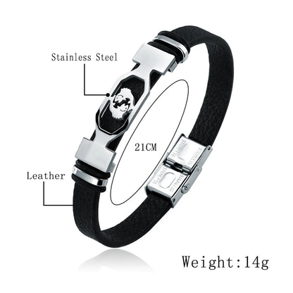 Stainless Steel 12 Constellation Bracelets Zodiac Black Leather Couple Bracelet for Men and Women Jewelry Pulseras Hombre