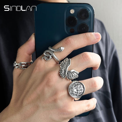 Sindlan Gothic Silver Color Grimace Finger Rings Set for Women Punk Stranger Things Grunge Butterfly Female Emo Jewelry Anillos