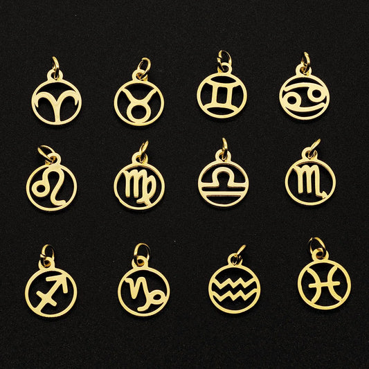 12pcs/set Zodiac Sign Stainless Steel Horoscope DIY Jewelry Charms Connector Wholesale Earring Making Pendant Factory Price