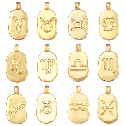 Trendy Charm Zodiac Horoscope Sign Medallion Pendant Real 18K Gold Plated Sparkle for Necklace Bracelet Jewelry Making Supply