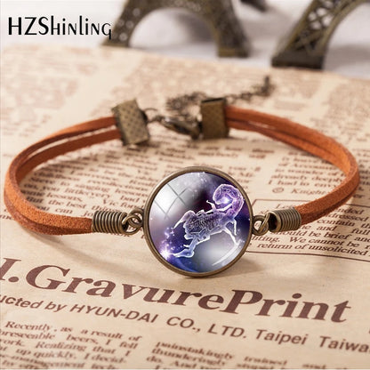 2020 New Arrival 12 Zodiac Galaxy Horoscope Bracelet Aquarius Pisces Scorpion Zodiac Leather Bracelets Gifts Jewelry