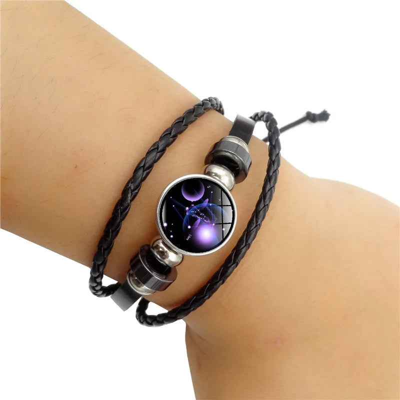 Aries/Taurus/Gemini/cancer/LEO/Virgo/Libra/Scorpio Zodiac Signs Button Leather Bracelet 12 Constellations Jewelry For Birthday
