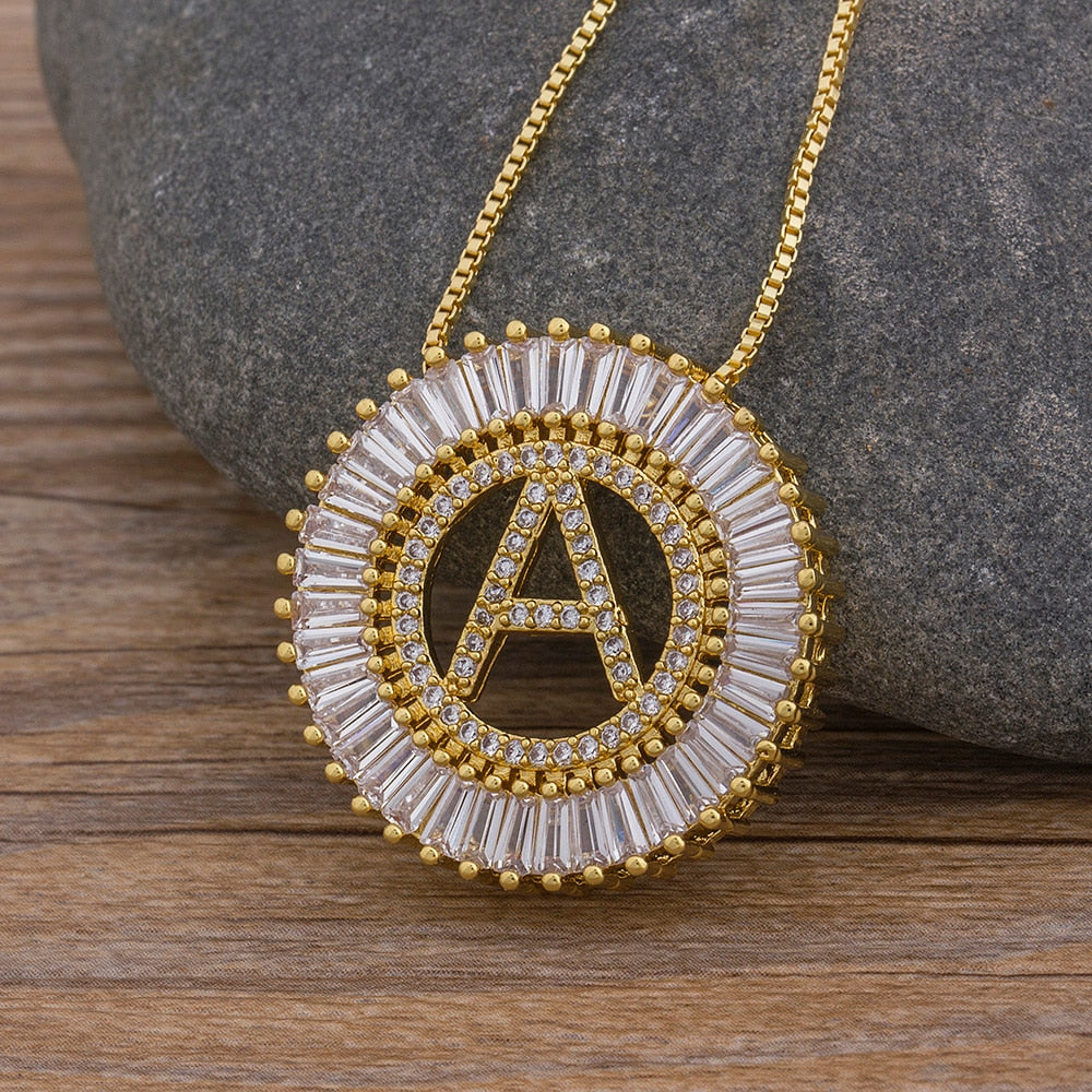 Hot Sale A-Z Initials 3 Colors Chooses Micro Pave CZ Letter Pendant Necklaces For Women Charm Chain Family Jewelry Gift