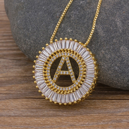 Hot Sale A-Z Initials 3 Colors Chooses Micro Pave CZ Letter Pendant Necklaces For Women Charm Chain Family Jewelry Gift