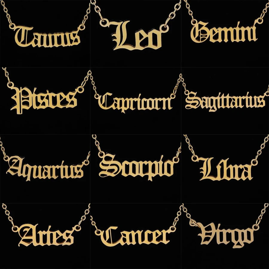 Stainless Steel 12 Zodiac Constellation Necklaces Letter Aquarius Aries Gemini Pisces Leo Sagittarius Pendant Necklace for Women