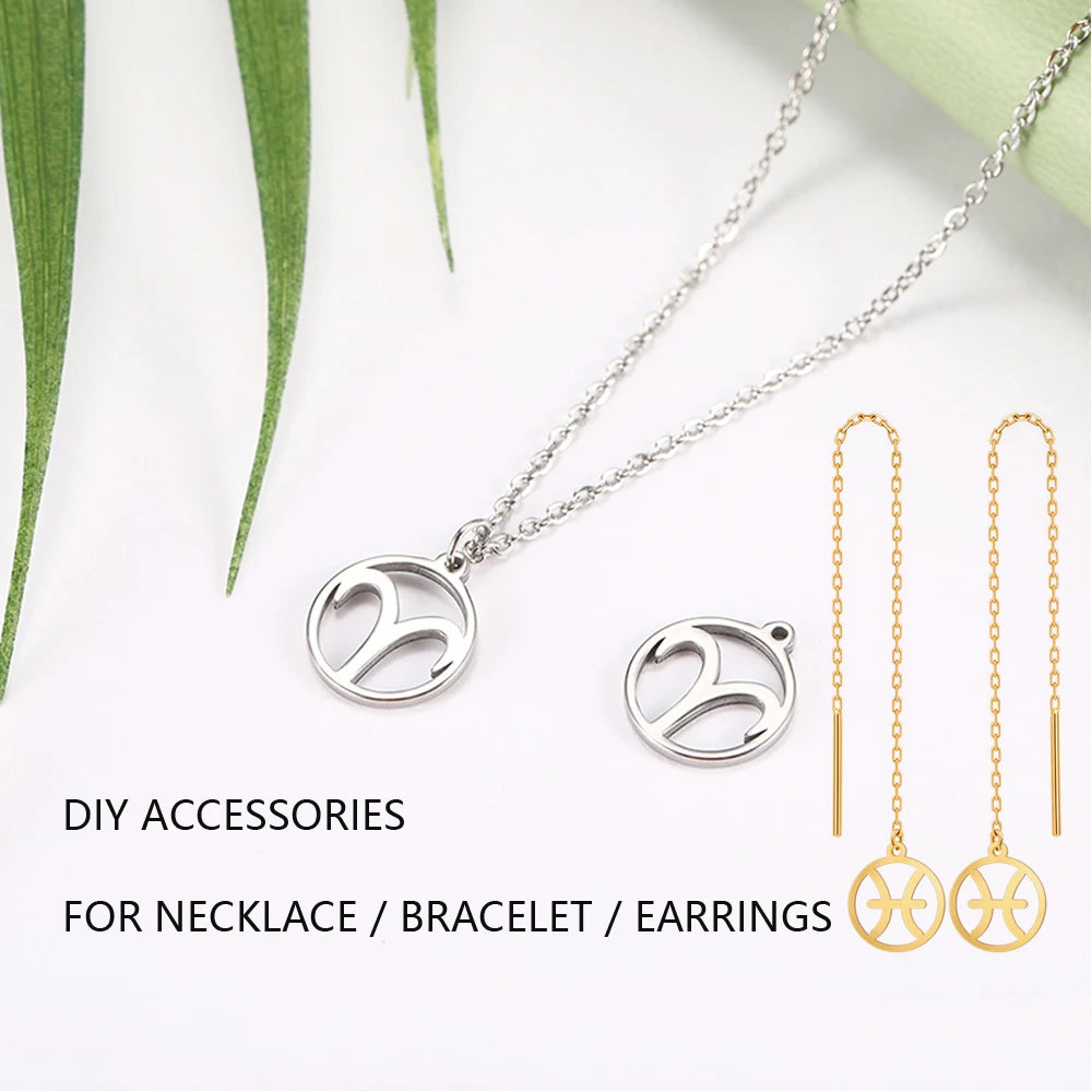 EUEAVAN 12pcs Zodiac Sign Charms Stainless Steel Charms for Making Jewelry Necklace Twelve Constellation Horoscope Pendant DIY