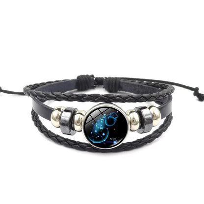 Aries/Taurus/Gemini/cancer/LEO/Virgo/Libra/Scorpio Zodiac Signs Button Leather Bracelet 12 Constellations Jewelry For Birthday