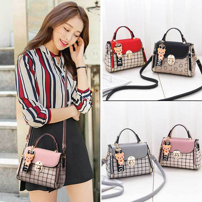 OkoLive SB0046 Korean New Fashion Women School Cute Litter Bear PU Leather Waterproof Handbag Simple Women&#39;s Shoulder Bag