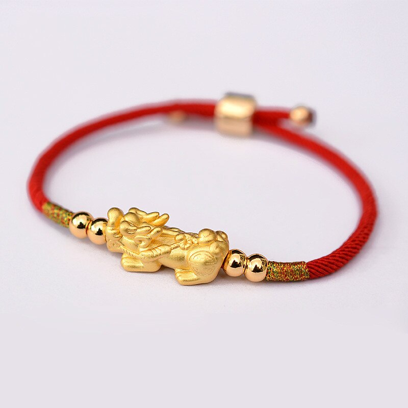 Lucky Red Rope Bracelets Pixiu Gold Color Tibetan Buddhist Knots Adjustable Charm Bracelet For Women Men