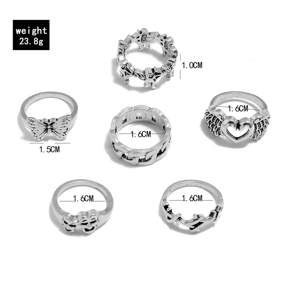 Sindlan Gothic Silver Color Grimace Finger Rings Set for Women Punk Stranger Things Grunge Butterfly Female Emo Jewelry Anillos