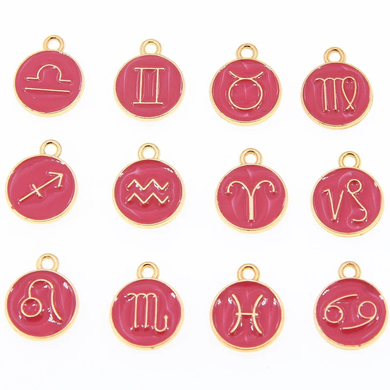 multiple colour (12 Pieces/Set) Metal Alloy 8 Colors Enamel Zodiac Signs Charms Pendant Diy Hand Made Jewelry Accessories