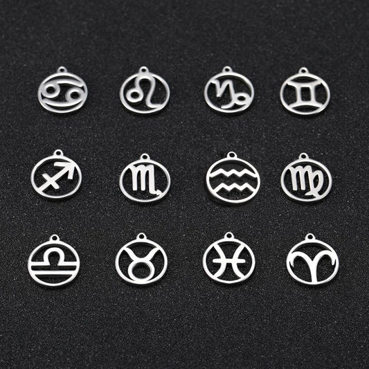 EUEAVAN 12pcs Zodiac Sign Charms Stainless Steel Charms for Making Jewelry Necklace Twelve Constellation Horoscope Pendant DIY