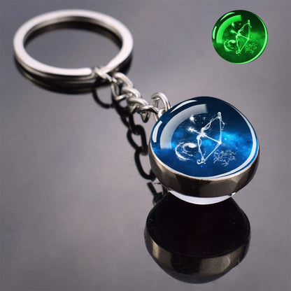 Glowing 12 Zodiac Keychain Sagittarius Scorpio Libra Aquarius Pisces Zodiac Glass Ball Luminous Keyring for Birthday Gift