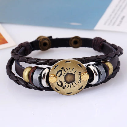 12 Horoscope Leather Bracelet for Women Man Vintage Retro Charm Male Bracelets Jewelry Gifts Pulseras Hombre Pulseras De Mujer