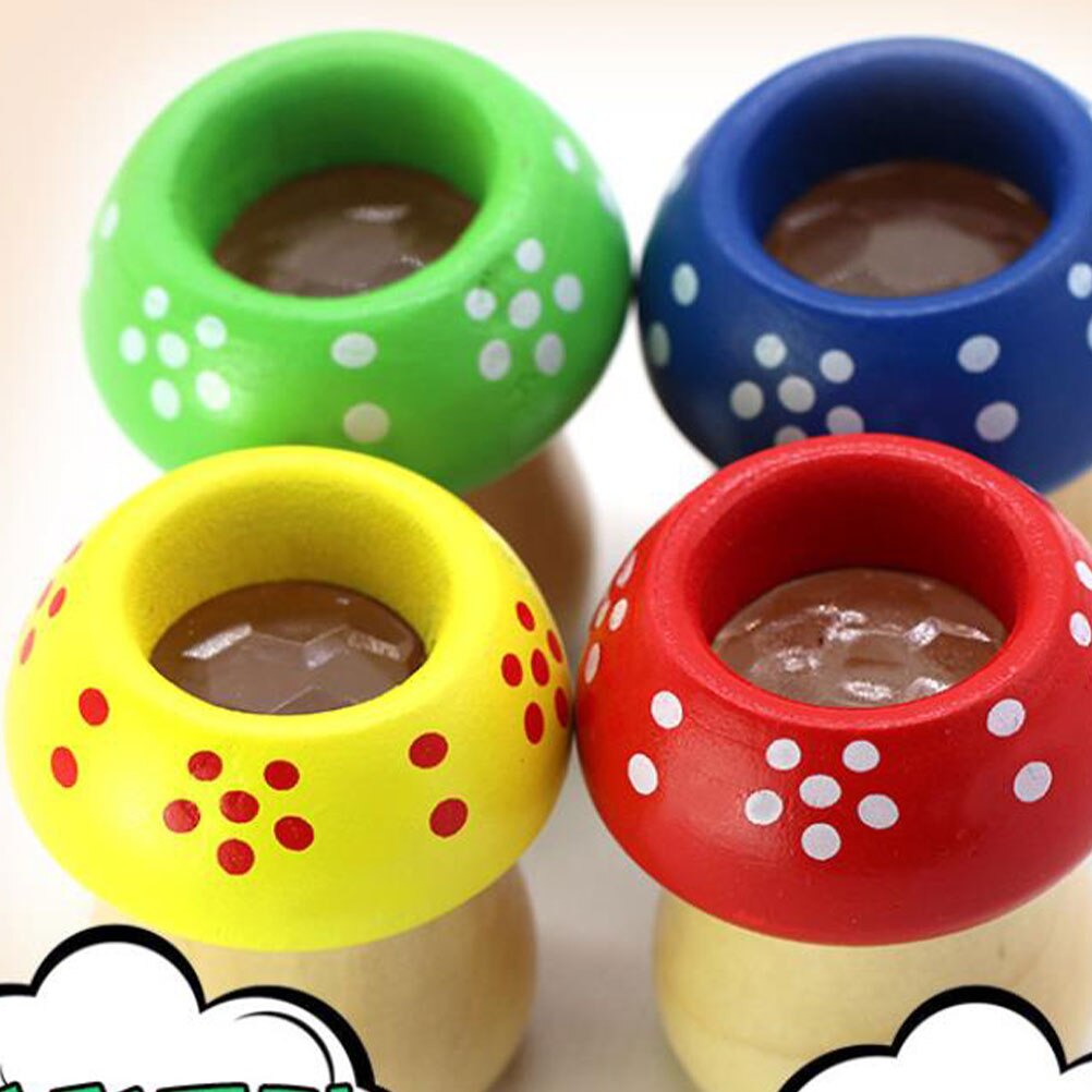 4 PCS Funny Kaleidoscope Educational Toy Wooden Mushroom Kids Outdoor Playset Children Bee Eye Toys