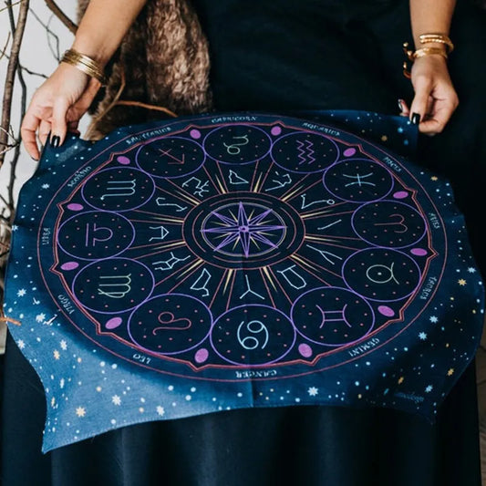 Tarot tablecloth Altar cloth tarot Tapestry Wall Hanging Wheel of the Zodiac Astrology black sun moon Bedroom Room Decor Art