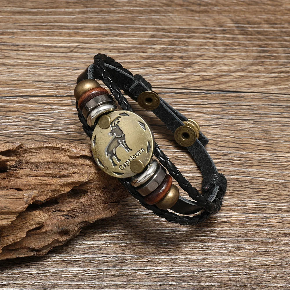 12 Horoscope Leather Bracelet for Women Man Vintage Retro Charm Male Bracelets Jewelry Gifts Pulseras Hombre Pulseras De Mujer