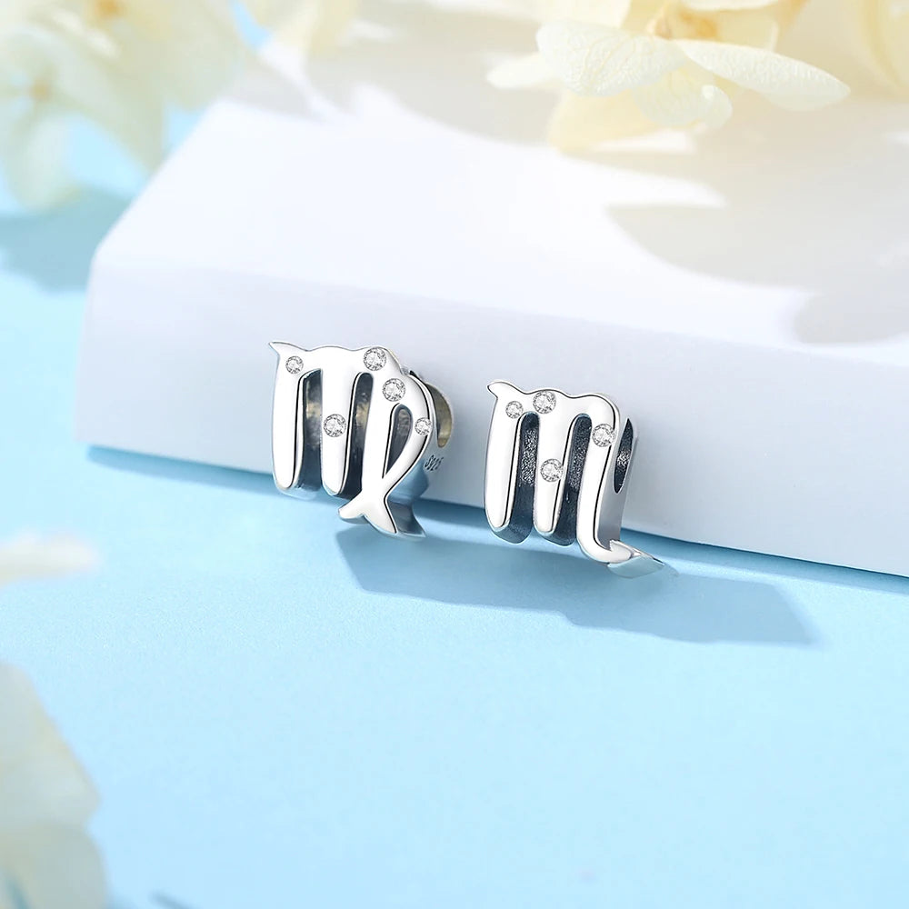 Original 925 Sterling Silver Charms Beads 12 Zodiac A-Z Letters Virgo Aries Fit Pandora Bracelets Necklaces Jewelry For Women