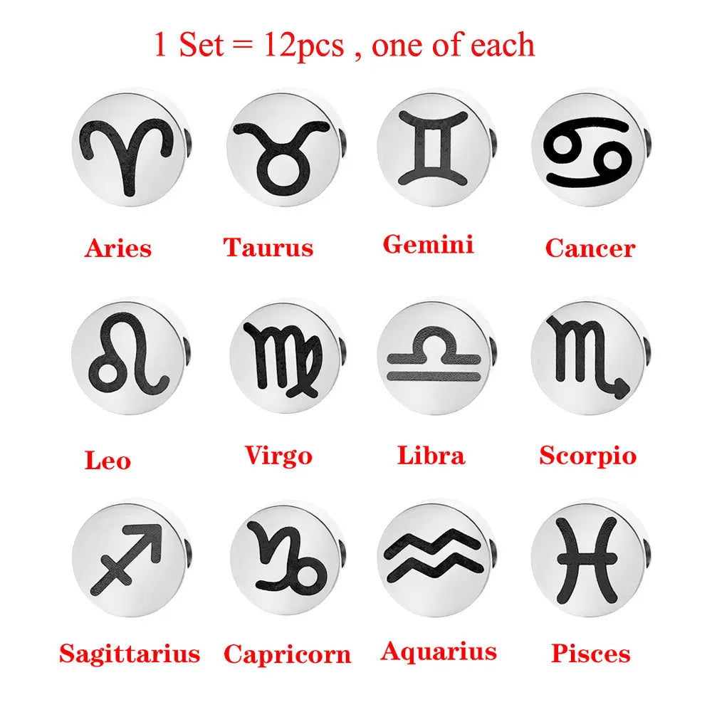 1 Set 12pcs diy Zodiac Beads Wholesale  Stainless Steel Horoscope Aries Jewelry Charms For  Bracelet Making