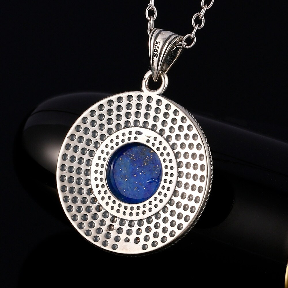 Naisya Vintage Silver Necklace Lapis Lazuli Natural Stone for Women Daily Wear Gift