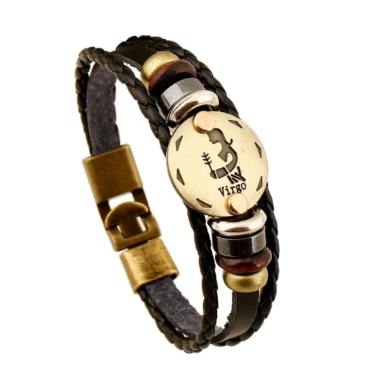 12 Horoscope Leather Bracelet for Women Man Vintage Retro Charm Male Bracelets Jewelry Gifts Pulseras Hombre Pulseras De Mujer
