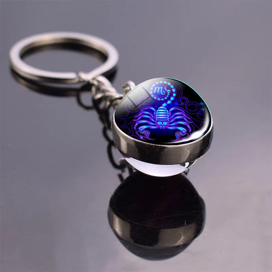 12 Zodiac Sign Keychain Sphere Ball Crystal Key Rings Scorpio Leo Aries Constellation Birthday Gift for Women and Mens