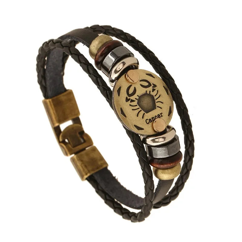 12 Horoscope Leather Bracelet for Women Man Vintage Retro Charm Male Bracelets Jewelry Gifts Pulseras Hombre Pulseras De Mujer