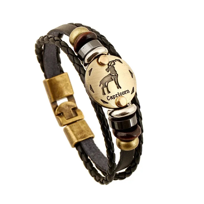 12 Horoscope Leather Bracelet for Women Man Vintage Retro Charm Male Bracelets Jewelry Gifts Pulseras Hombre Pulseras De Mujer