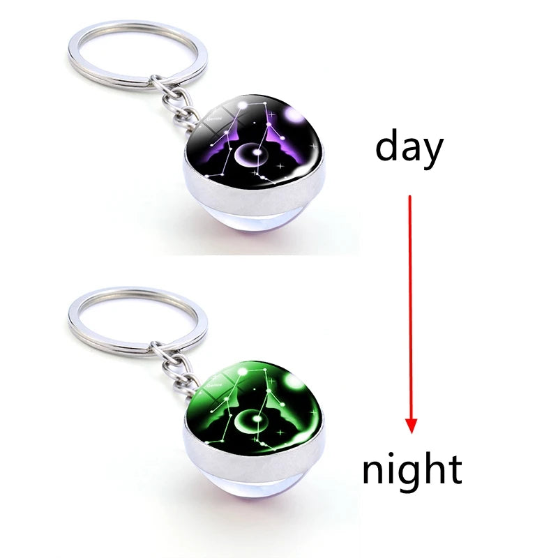 12 Constellation Key Ring Starry Sky Luminous Zodiac Keychain Glass Ball Key Chain Accessories Pendant Key Chain Gifts