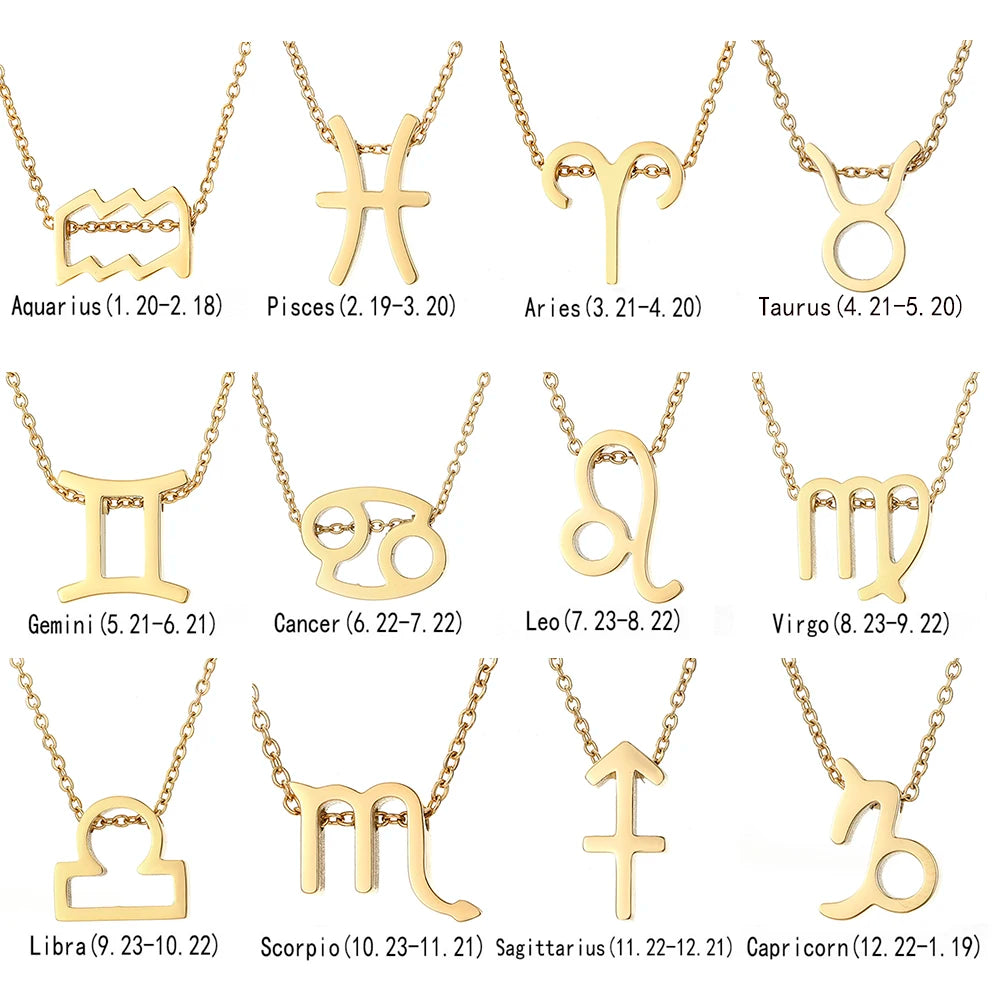 eManco New Men Women 12 Horoscope Zodiac Sign Pendant Necklace Aries 12 Constellations Necklace Fashion Jewelry Christmas Gift