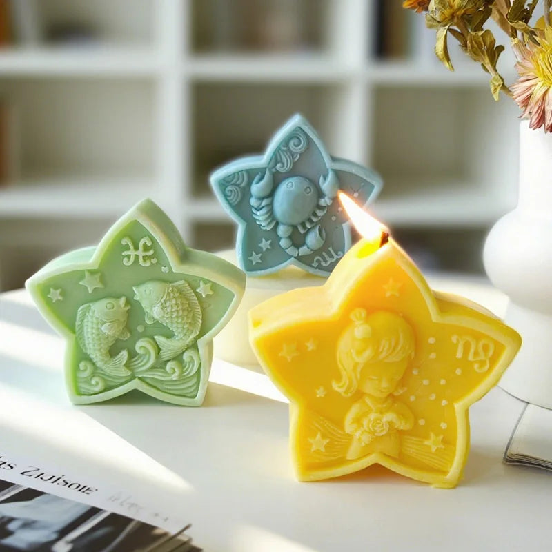 Twelve Horoscope Scented Candle Silicone Mold DIY Pentagram Constellation Aries Leo Gypsum Resin Handmade Soap Mould